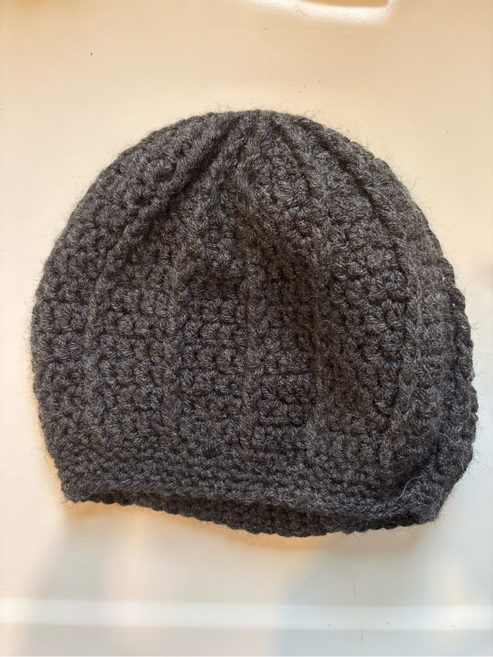 Women's Dark Gray Crochet Knit Beanie Hat